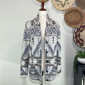 Women’s Lovestitch Western Aztec Button Up Cardigan Cream Tan Blue Size Small